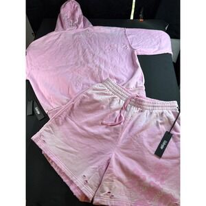 Civil Regime Pink Puff Print Zip Hoodie and Shorts Set Unisex Large NWT
